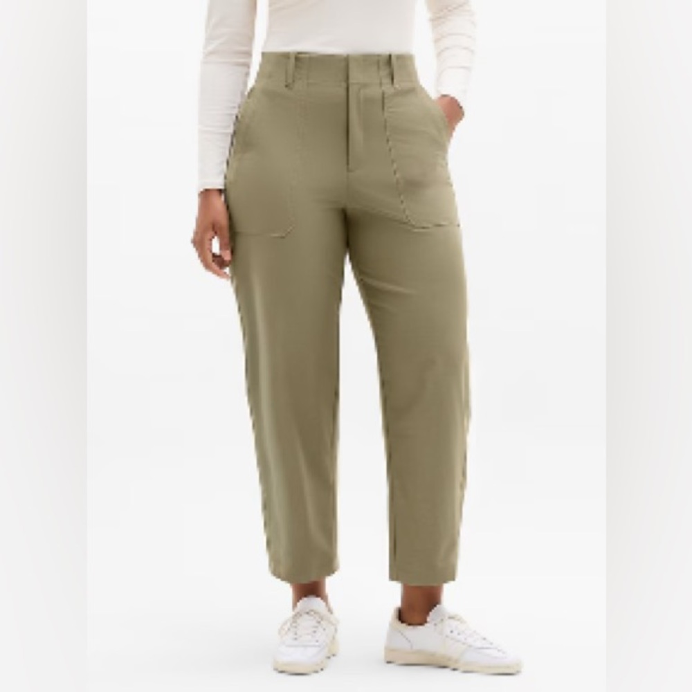 Athleta Skyline Barrel Pants Olive Green High Rise Ankle Lightweight Size 6